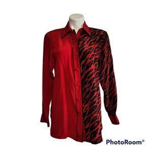 Vintage Bob Mackie top red & black silk animal print whimsigoth  S